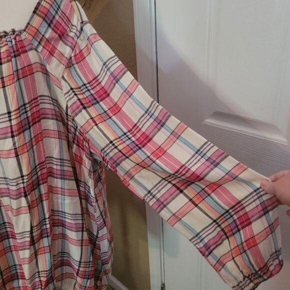 Lane Bryant Popover Top Tunic Pink White Plaid Cottage Western Size 26 28 SOFT - Picture 5 of 8